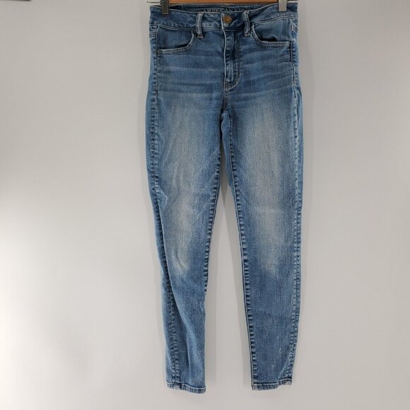 American Eagle Outfitters Super Stretch Woman's Blue Jeans Hi rise Jegging  2‎ - Picture 1 of 4